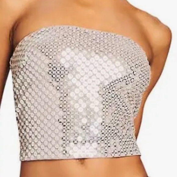 Retrofete Silver strapless Sequin top - Picture 3 of 4